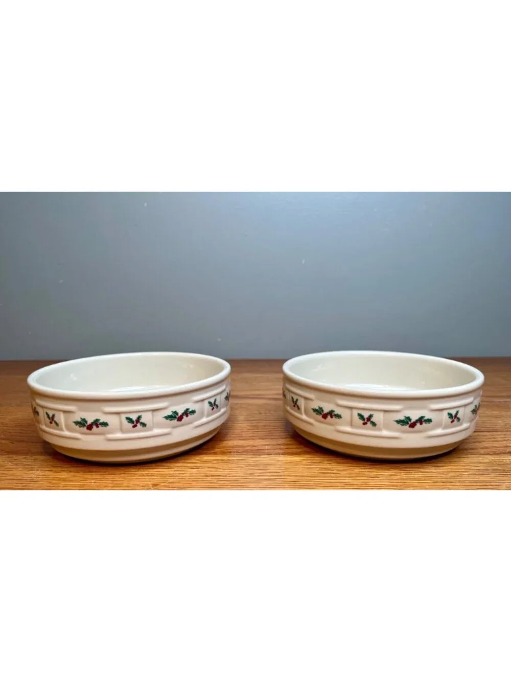 Set of 2 Longaberger Woven Traditions Holly Pattern Soup/Cereal Bowl 6